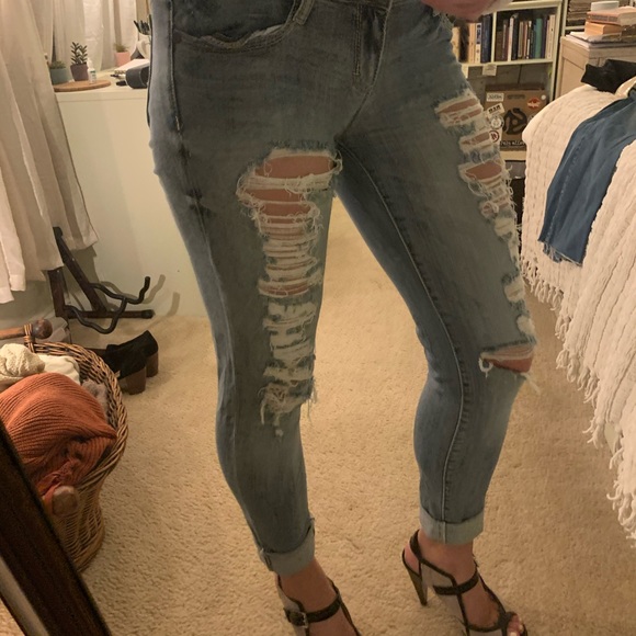 Low Rise Ripped Blue Jeans - Picture 6 of 7
